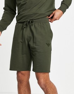 Шорты из махровой ткани цвета хаки с логотипом в тон Emporio Armani Bodywear-Зеленый цвет