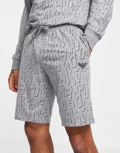 Серые шорты из махровой ткани со сплошным логотипом Emporio Armani Bodywear-Серый