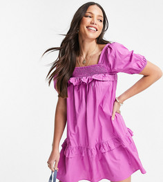 Фиолетовое платье с присборенной юбкой из хлопкового поплина Violet Romance Tall-Фиолетовый цвет
