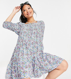 Платье с присборенной юбкой с завязкой на спинке и цветочным принтом Violet Romance Petite-Многоцветный