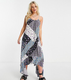 Платье миди А-силэута с асимметричным подолом и комбинированным цветочным принтом Violet Romance Petite-Multi