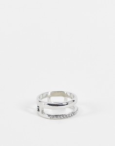 Серебристое кольцо с параллельным дизайном и мозаичной отделкой DesignB London Curve-Серебряный