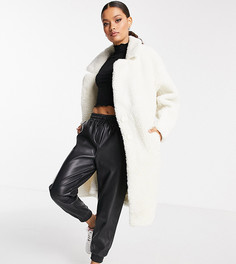Кремовое пальто в стиле oversized из искусственного меха Threadbare Petite Bear-Белый