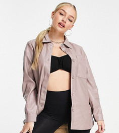 Рубашка из искусственной кожи серо-бежевого цвета Threadbare Petite-Коричневый цвет