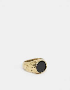 Эффектное округлое золотистое кольцо с потрескавшимся дизайном Icon Brand-Золотистый