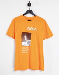 Оранжевая oversized-футболка с принтом в виде ракеты Nasa-Оранжевый цвет Merch CMT LTD