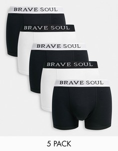 Набор из 5 трусов-боксеров черного и белого цветов Brave Soul-Черный цвет