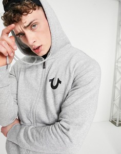 Худи на молнии с принтом логотипа на спине True Religion-Серый