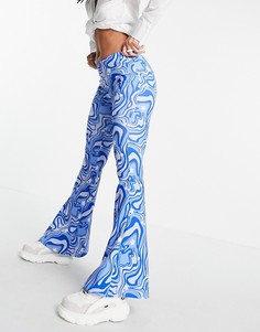 Расклешенные брюки с завышенной талией и волнистым принтом Vintage Supply-Голубой
