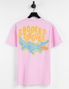 Розовая футболка с принтом крокодила Crooked Tongues-Розовый цвет