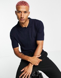 Вязаный облегающий джемпер с короткими рукавами и разрезом на горловине Rudie-Голубой