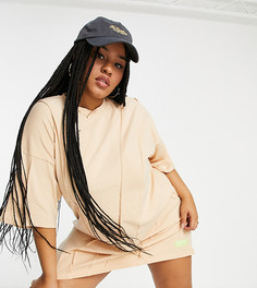 Бежевое платье-футболка в стиле oversized с декоративными швами Public Desire Curve-Светло-бежевый цвет