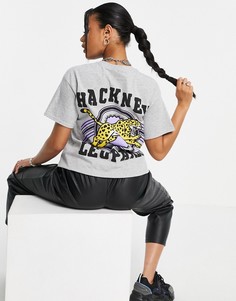 Серая oversized-футболка с графическим принтом леопардов на спинке New Love Club-Серый