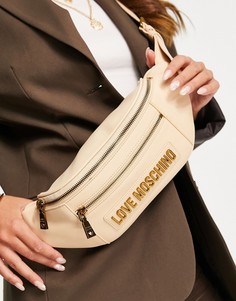 Бежевая сумка-кошелек на пояс с логотипом Love Moschino-Светло-бежевый цвет