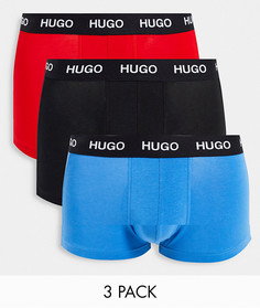 Набор из 3 боксеров-брифов голубого/красного/темно-синего цвета с логотипами на поясе HUGO-Multi