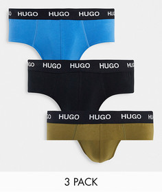 Набор из 3 трусов черного/синего цвета и цвета хаки со сплошным логотипом на поясе HUGO-Multi