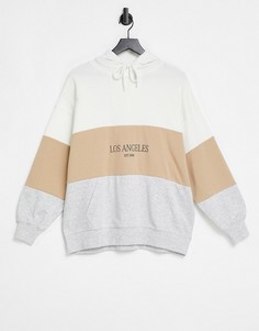 Белый oversized-свитшот в университетском стиле с расцветкой колор-блок Stradivarius