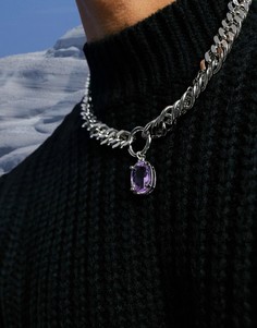 Серебристое ожерелье-цепочка с крупными звеньями и подвеской с сиреневым искусственным камнем ASOS DESIGN-Серебряный