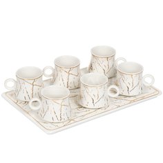 Сервиз чайный из керамики, 7 предметов, на подносе Белый мрамор Y4-3750 I.K