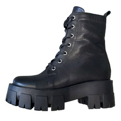 Ботинки Черные ботинки из кожи на подкладке из натурального меха на шнурках на тракторной подошве Respect