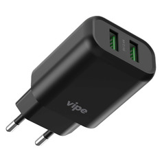 Сетевое зарядное устройство Vipe 12W, 2xUSB, 2.4A, черный [vptst2uablk] Noname