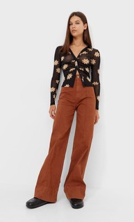 Stradivarius Рубашка Со Сборкой И Принтом Бежевый L