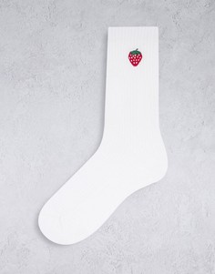 Белые носки из органического хлопка в рубчик с принтом клубники & Other Stories-Белый