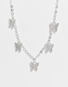 Серебристое ожерелье с подвесками в виде бабочек со вставками из стразов Monki Boya-Серебристый