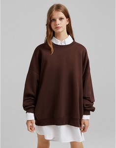 Коричневый свитшот в стиле oversized Bershka-Коричневый цвет