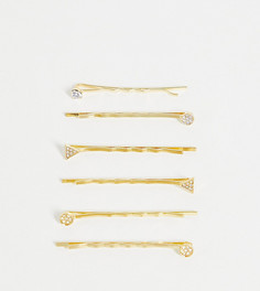 Эксклюзивные заколки для волос с отделкой стразами DesignB London – 6 штук-Золотистый