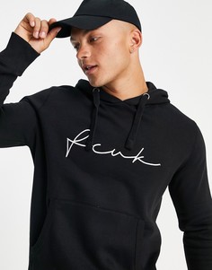 Черный худи без застежки с надписью-логотипом FCUK-Черный цвет French Connection
