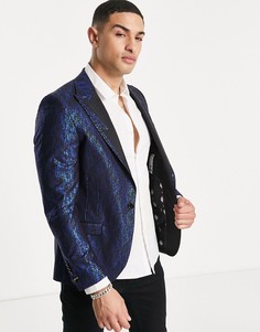 Черный пиджак с голубовато-синим фольгированным принтом Twisted Tailor-Черный цвет