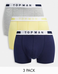 Набор из 3 боксеров-брифов серого, желтого и темно-синего цвета Topman-Многоцветный