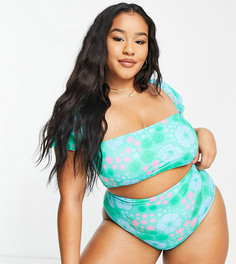 Трусы бикини с завышенной талией и цветочным принтом в стиле ретро ASOS DESIGN Curve-Разноцветный