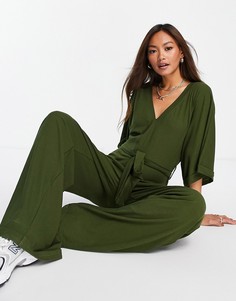 Комбинезон цвета выбеленного хаки с рукавами кимоно Unique21-Зеленый цвет