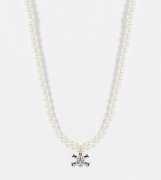 Ожерелье с искусственным жемчугом и подвеской в виде черепа и перекрещенных костей ASOS DESIGN Curve-Серебряный