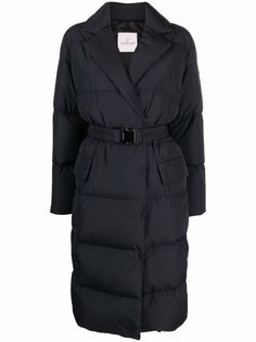 Moncler длинный пуховик Lampsane с нашивкой-логотипом