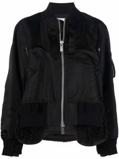 sacai бомбер с меховой вставкой