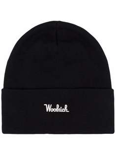 Woolrich шапка бини в рубчик с вышитым логотипом