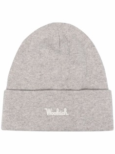 Woolrich шапка бини в рубчик с вышитым логотипом