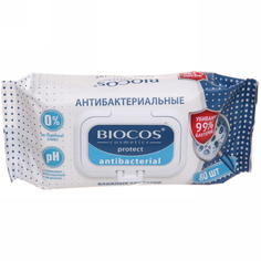 Влажные салфетки Biocos антибактериальные с клапаном 80 шт