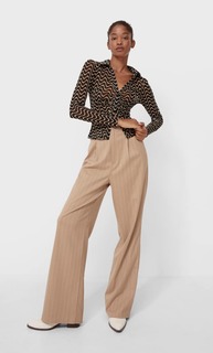 Stradivarius Рубашка Со Сборкой И Принтом Черный M