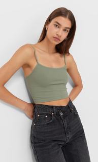 Stradivarius Укороченный Бесшовный Топ На Бретелях Хаки Xs