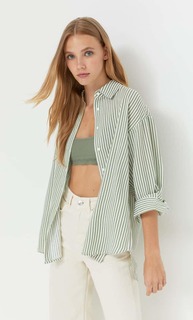 Stradivarius Повседневная Рубашка С Отделкой В Стиле Рустик Хаки M