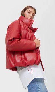 Stradivarius Стеганая Куртка Из Искусственной Кожи Красный L