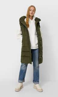 Stradivarius Длинный Стеганый Жилет Хаки S