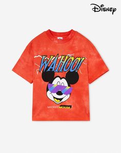 Оранжевая футболка oversize тай-дай с принтом Disney для мальчика Gloria Jeans