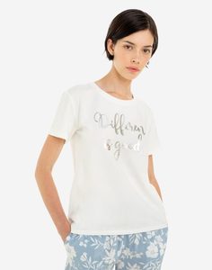 Молочная пижамная футболка с надписью Gloria Jeans