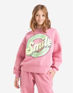 Розовый свитшот oversize с принтом SMILE для девочки Gloria Jeans