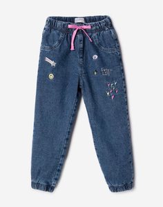 Утеплённые джинсы Jogger с вышивкой для девочки Gloria Jeans